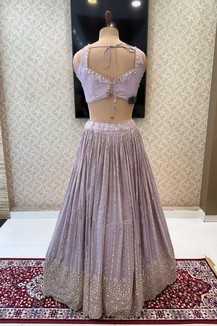 Pastel Lavender Sequins, Zardozi, Beads and Mirror Work Designer Lehenga