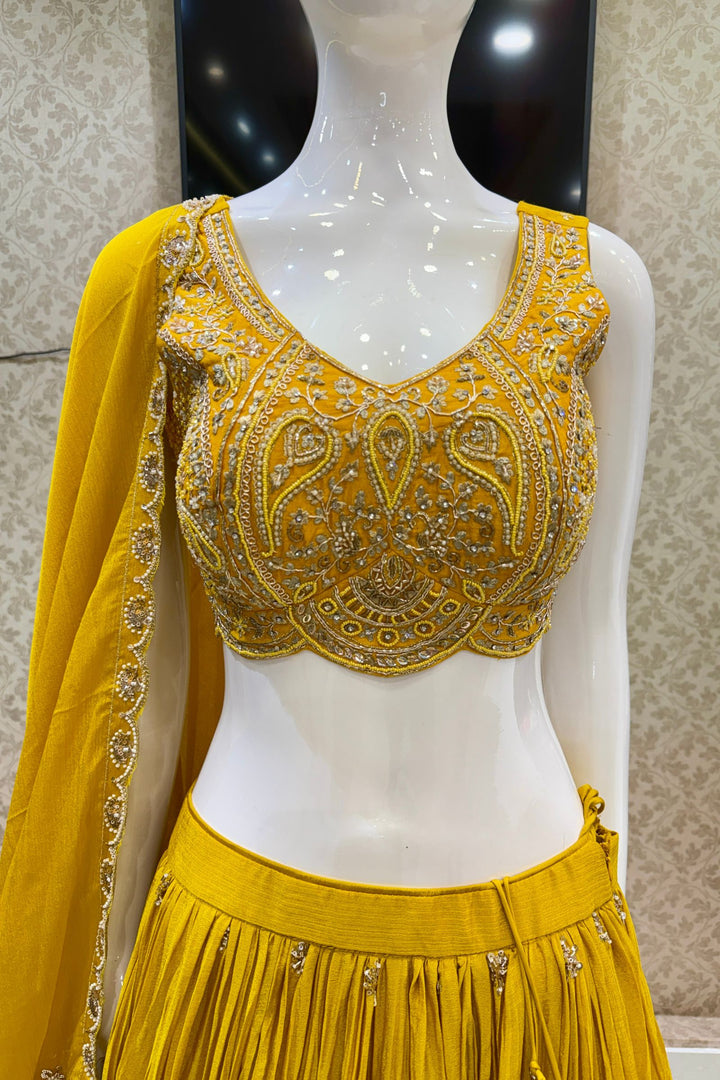 Yellow Beads, Zardozi, Stone, Zari and Sequins work Lehenga