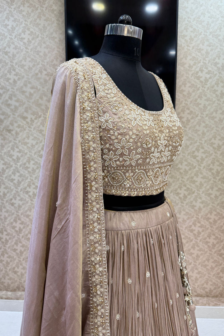 Chiku Beads, Zari and Sequins work Crop Top Lehenga