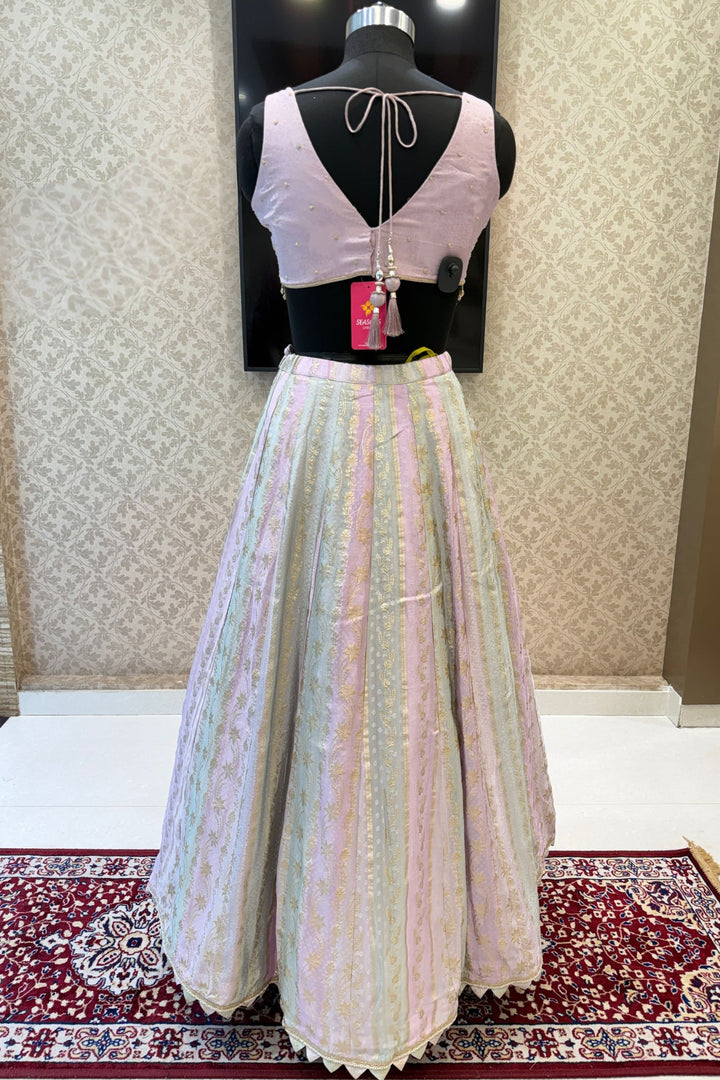 Lavender Banaras, Beads, Stone and Zardozi Work Designer Lehenga