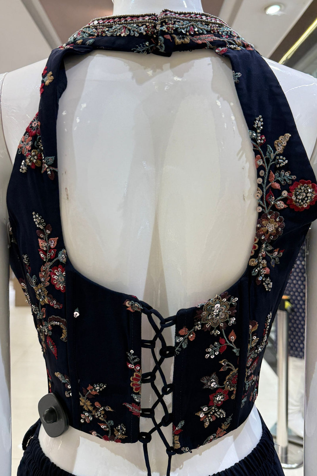 Navy Blue Beads, Sequins and Multicolor Embroidery work Palazzo Suit Set