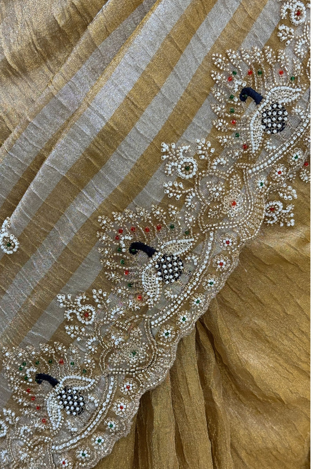 Gold Beads, Sequins, Zari and Thread work Saree