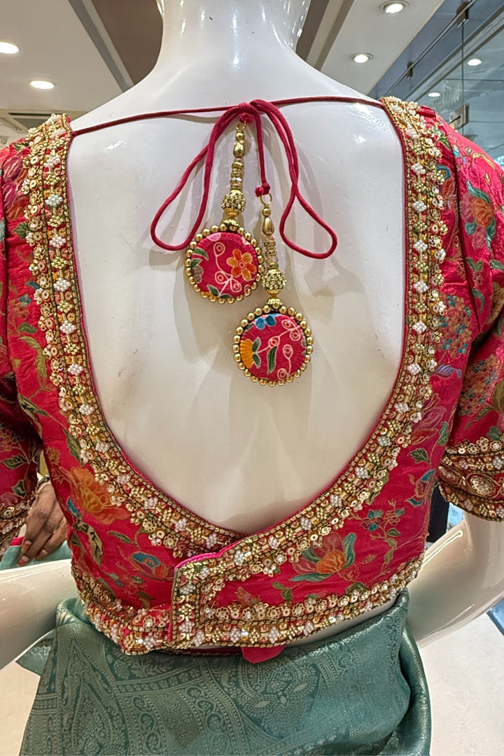 Sea Green Banaras work Saree