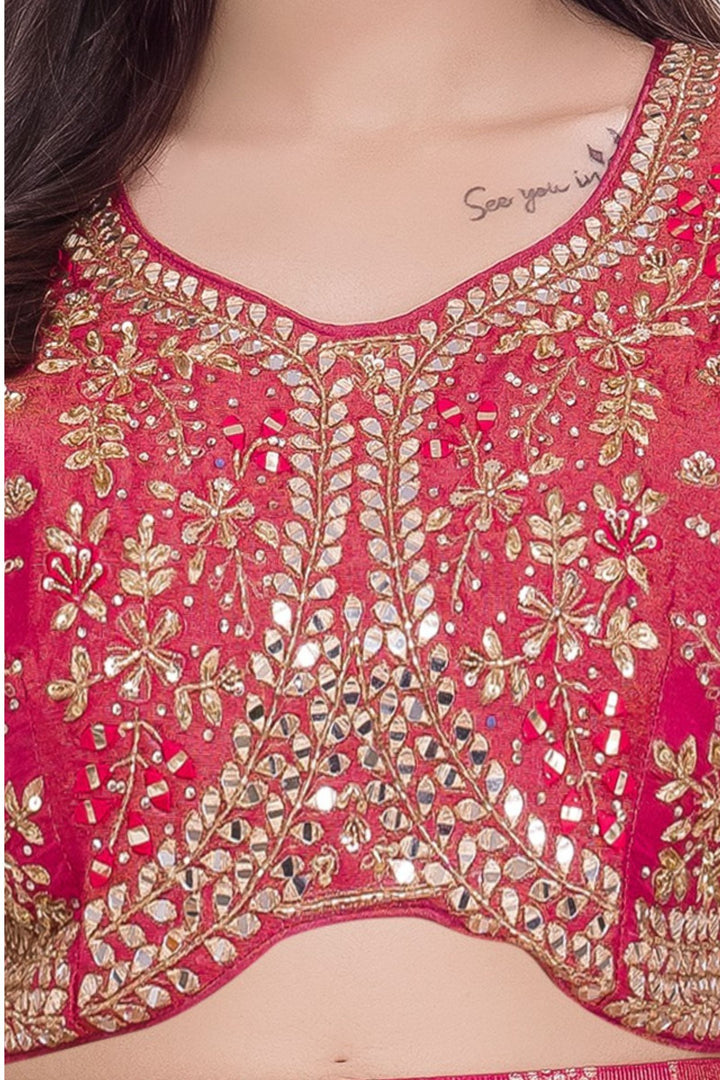 Rani Pink Mirror, Stone and Zari work Lehenga Choli for Girls
