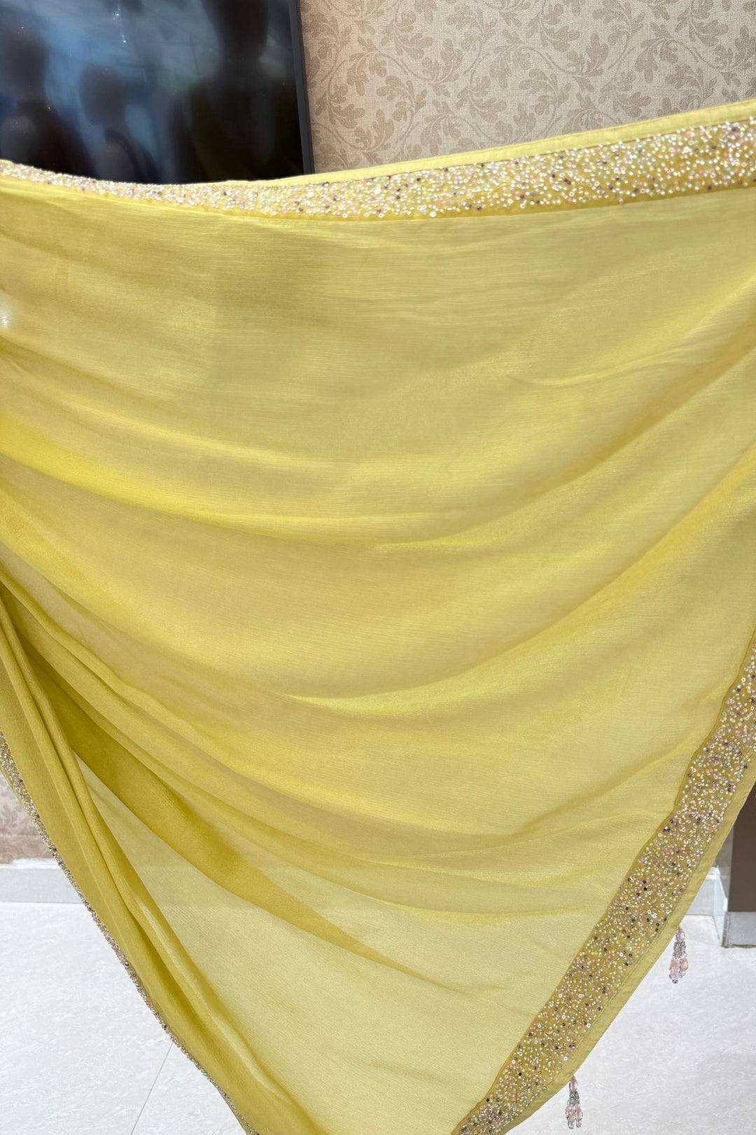 Liril Green Sequins and Beads work Saree