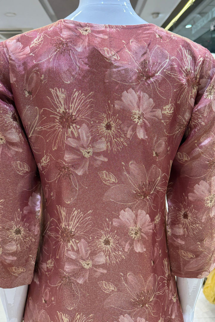 Gajri Pink Mirror, Zardozi and Banaras work with Floral Print Straight Cut Salwar Suit