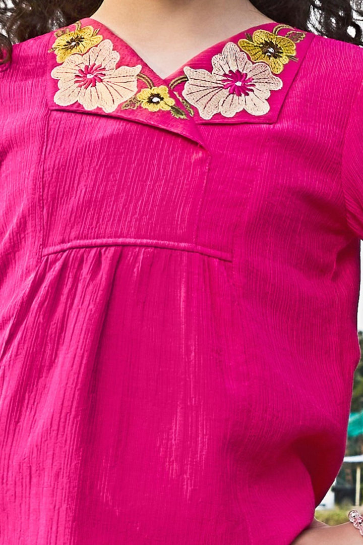 Pink Zari and Thread work Co-ord Set for Girls