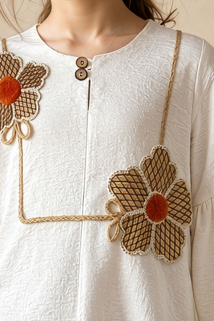Cream with Rust Orange Top and Embroidery work Palazzo Set for Girls
