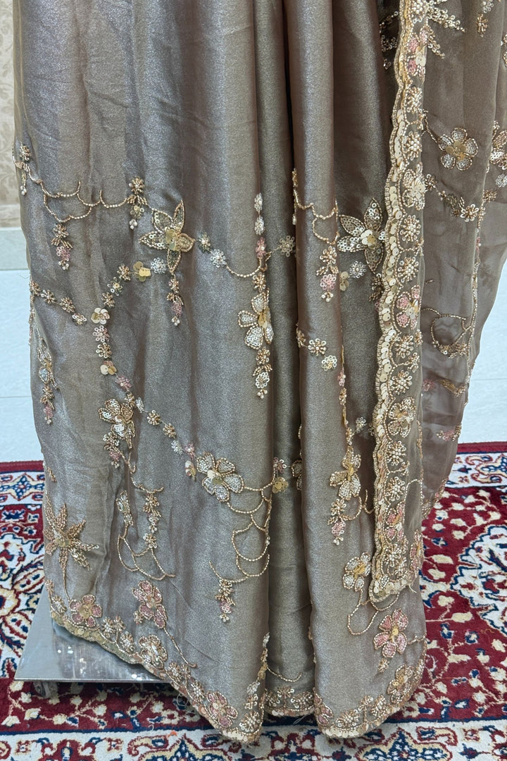 Copper Sequins, Beads, Zari and Pearls work Saree