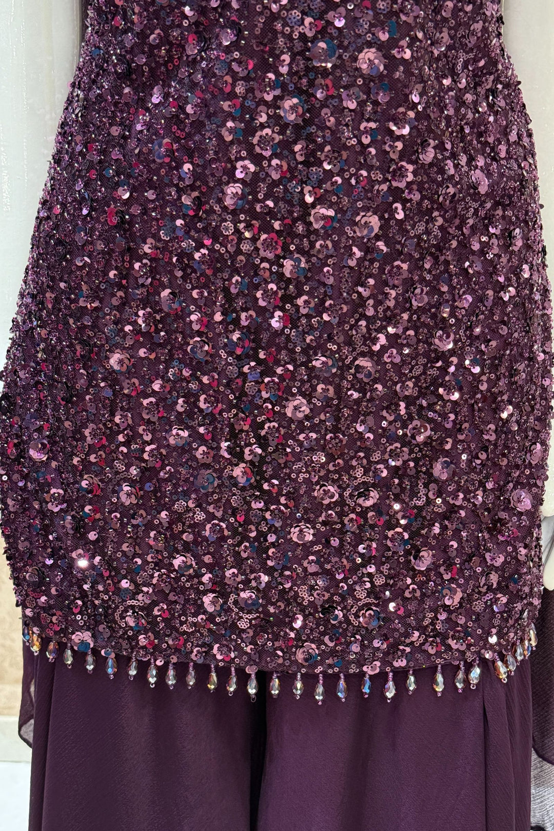 Wine Beads and Sequins work Palazzo Salwar Suit