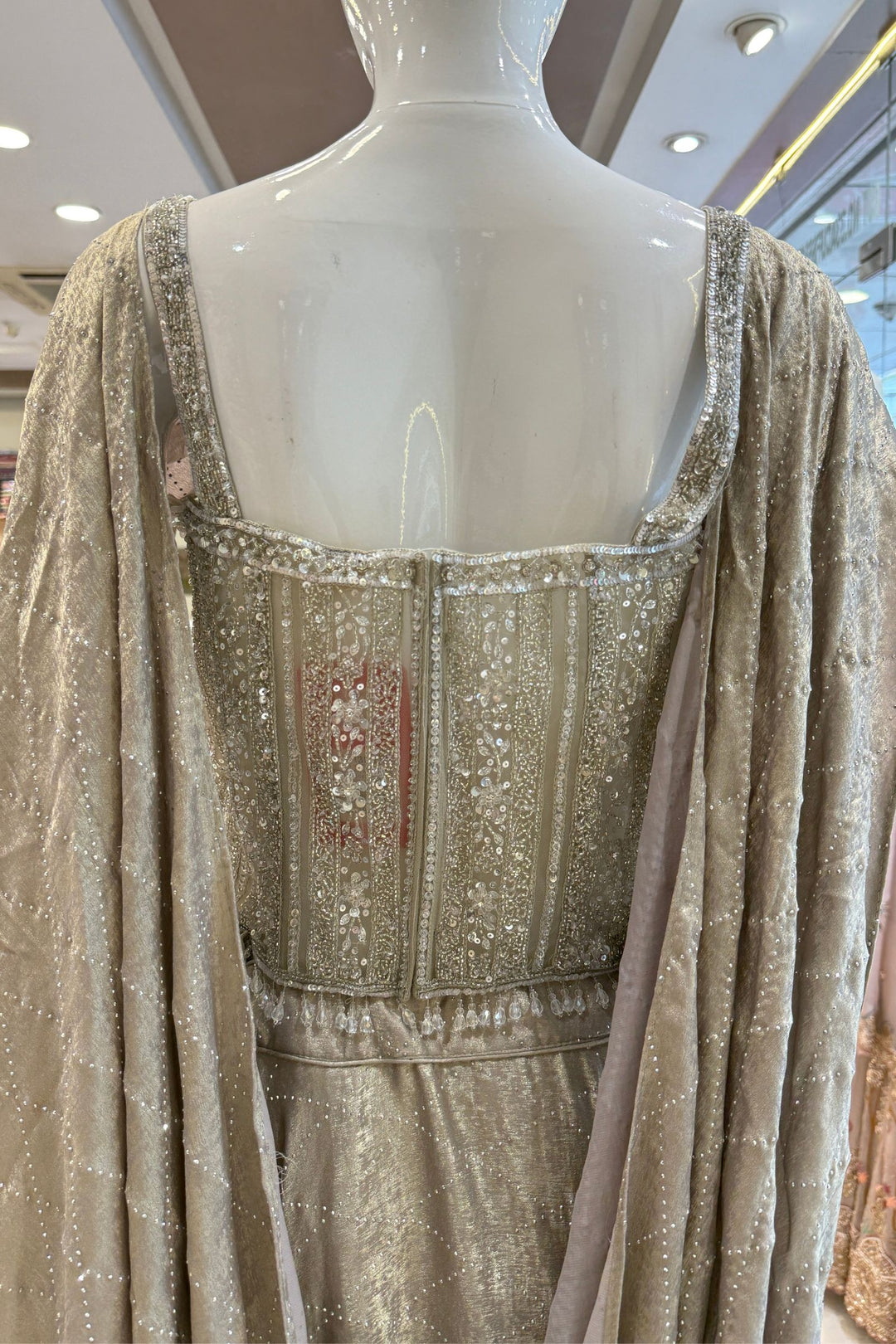Grey Beads, Sequins and Thread work Indo-Western Styled Lehenga