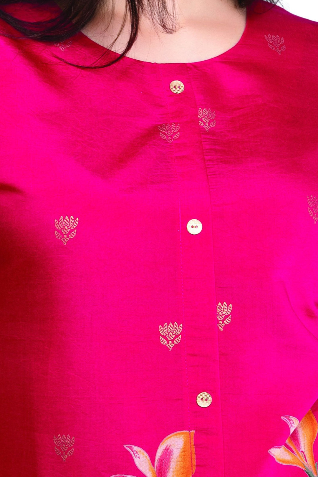 Rani Pink Floral Print Short Kurti