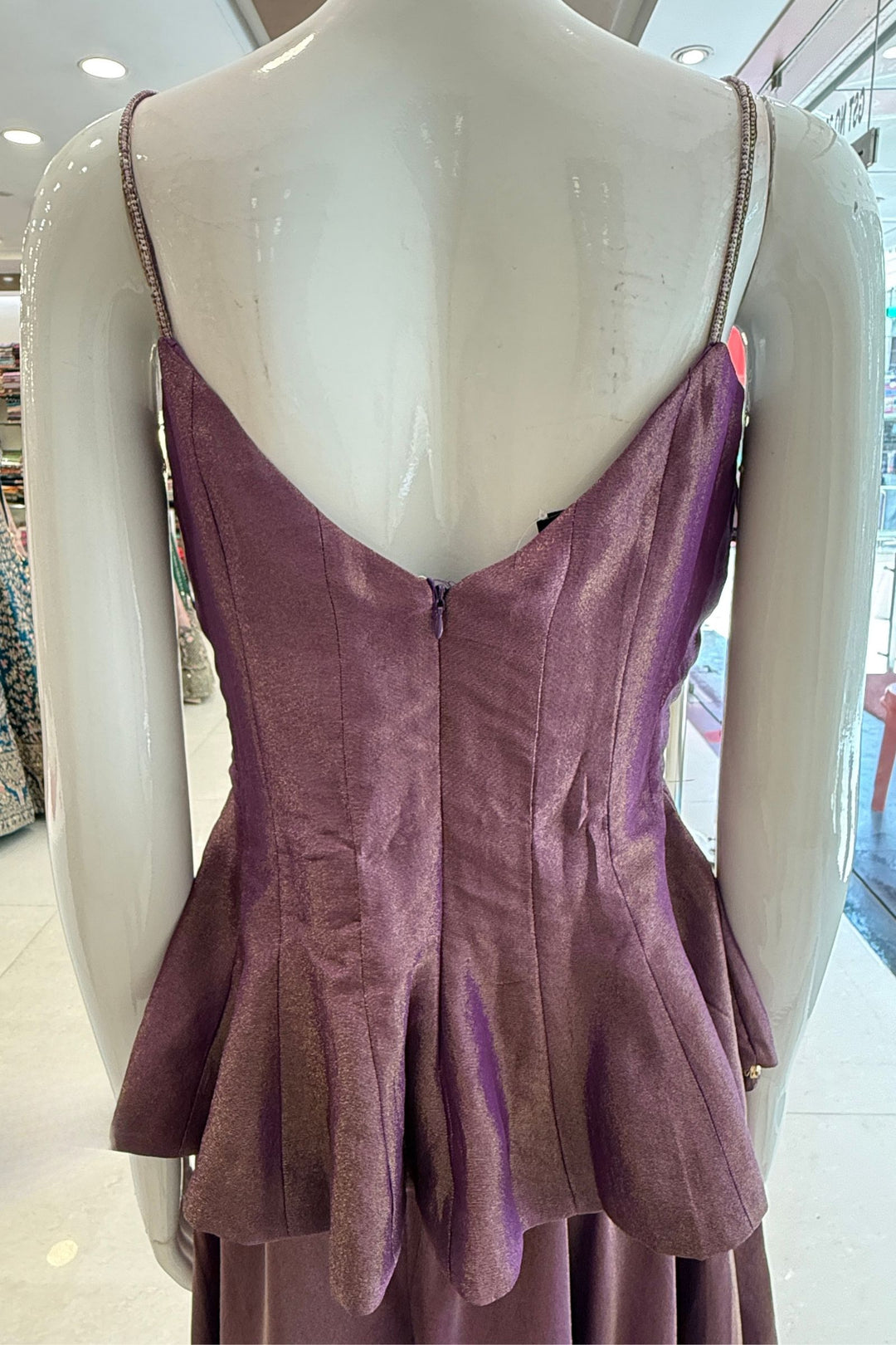 Purple Zardozi, Stone, Beads and Sequins work Palazzo Set with Peplum Top
