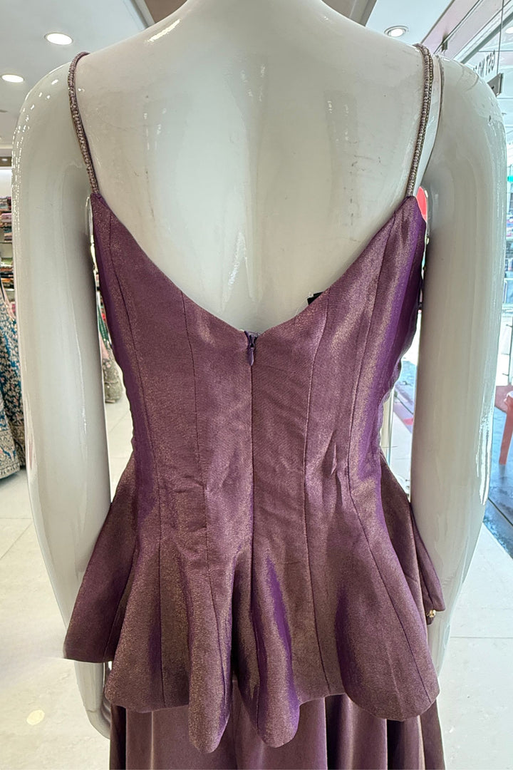 Purple Zardozi, Stone, Beads and Sequins work Palazzo Set with Peplum Top