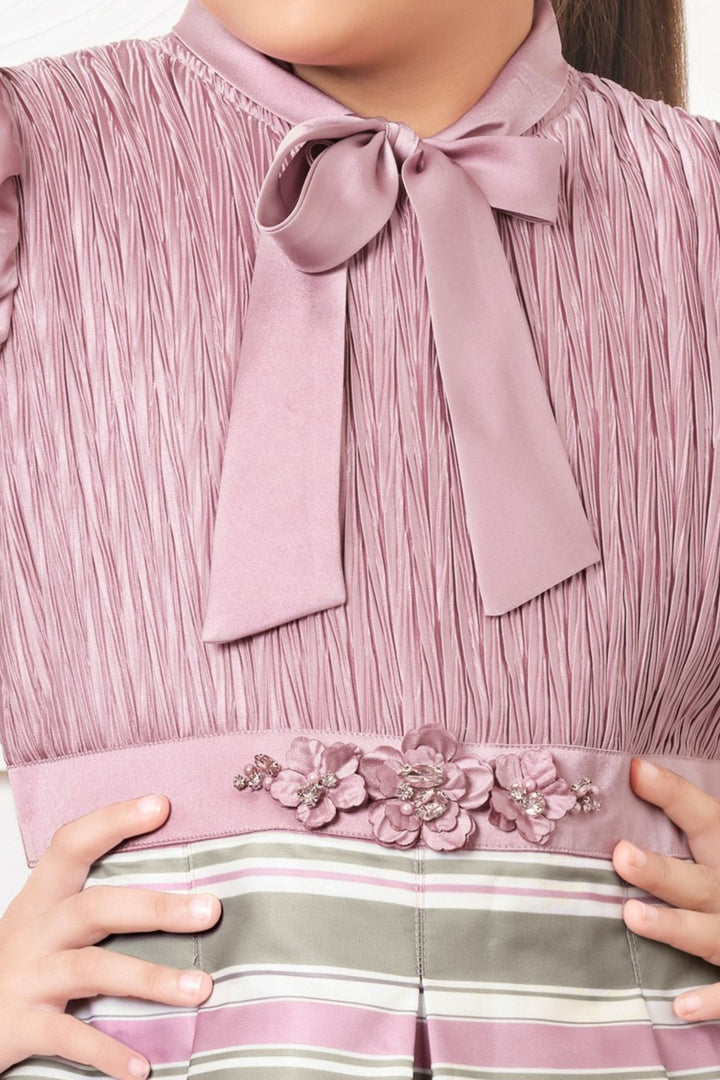 Onion Pink Floral Print Short Frock For Girls