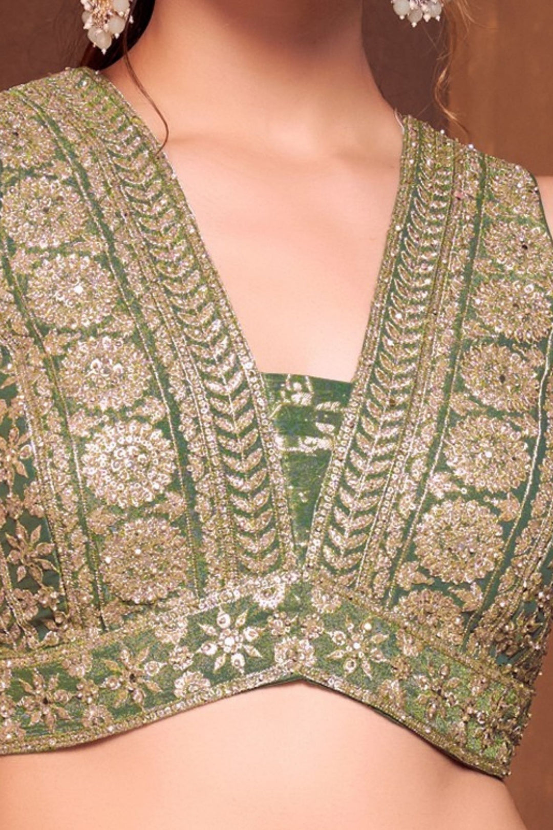 Sea Green Sequins, Zari and Stone work Crop Top Lehenga