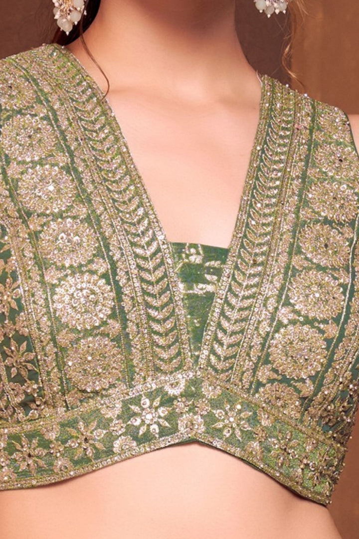 Sea Green Sequins, Zari and Stone work Crop Top Lehenga