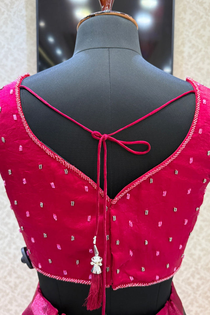 Magenta Mirror, Beads and Sequins work Crop Top Lehenga