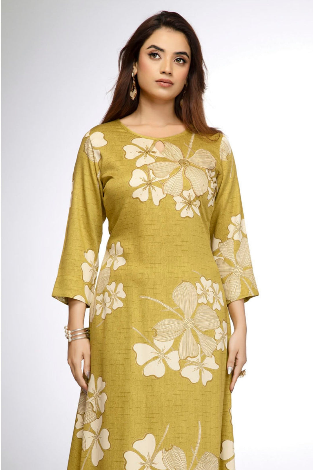 Parrot Green Floral Print Straight Kurta Set