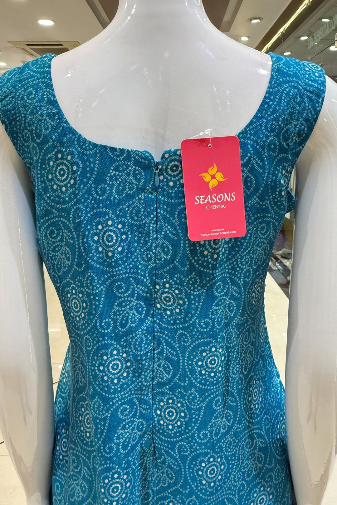 Rama Blue Zari Weaving and Banaras work with Bandini Print Straight Cut Salwar Suit