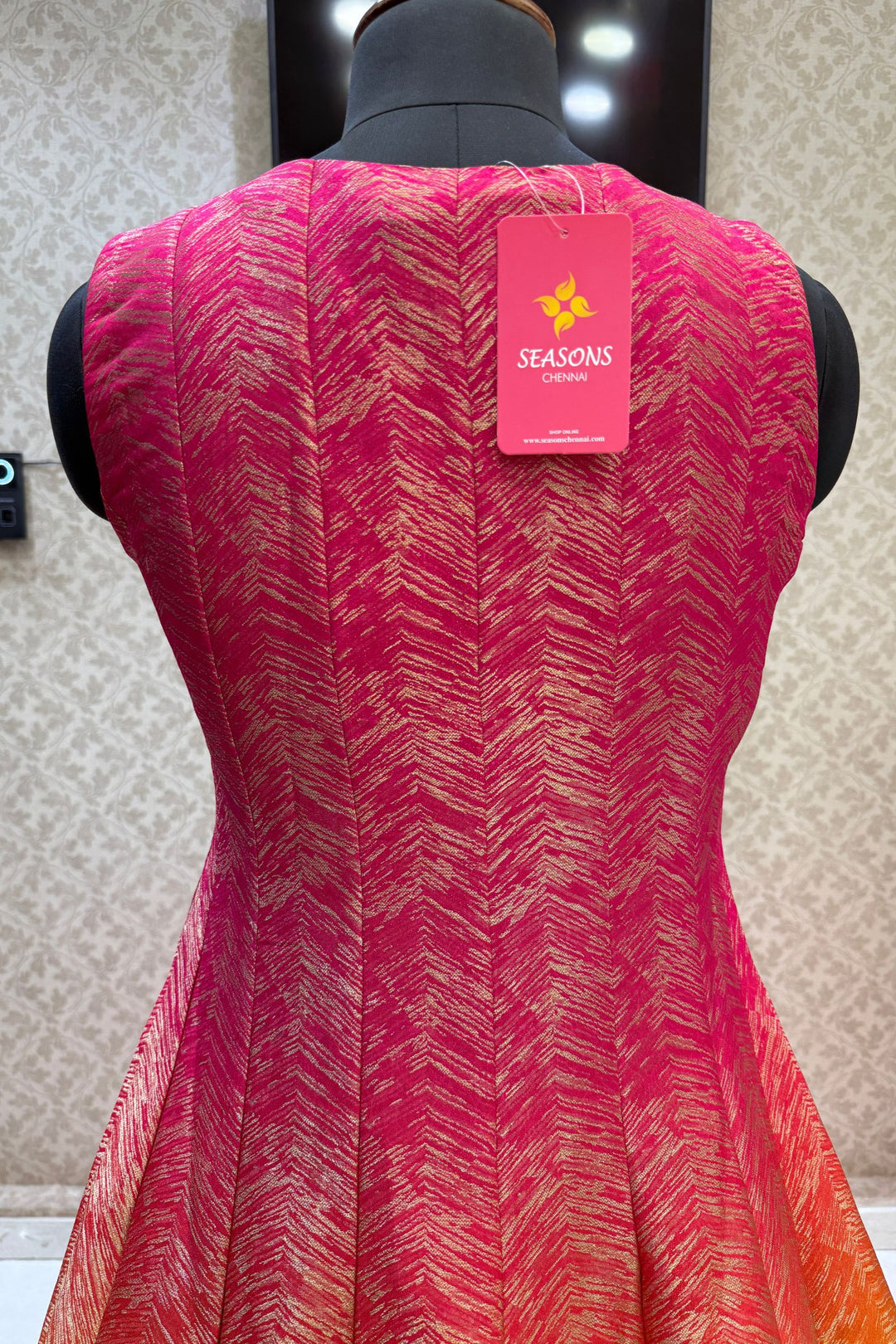 Pink with Mustard Banaras work Mastani Styled Long Top Lehenga