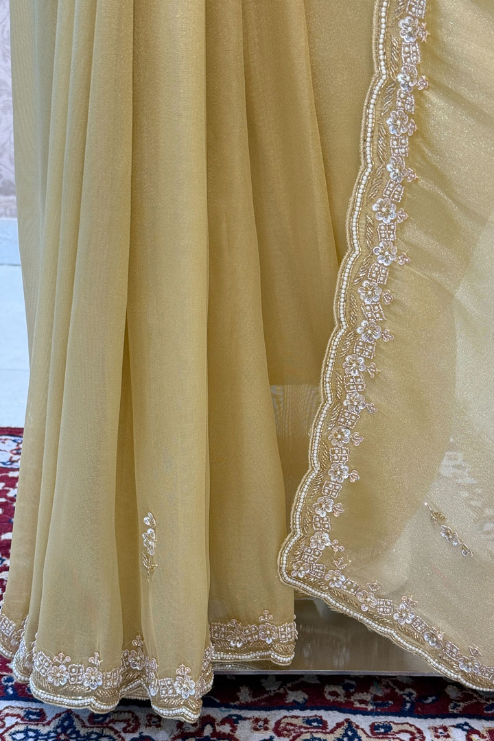 Gold Beads, Sequins, Zari and Pearls work Saree