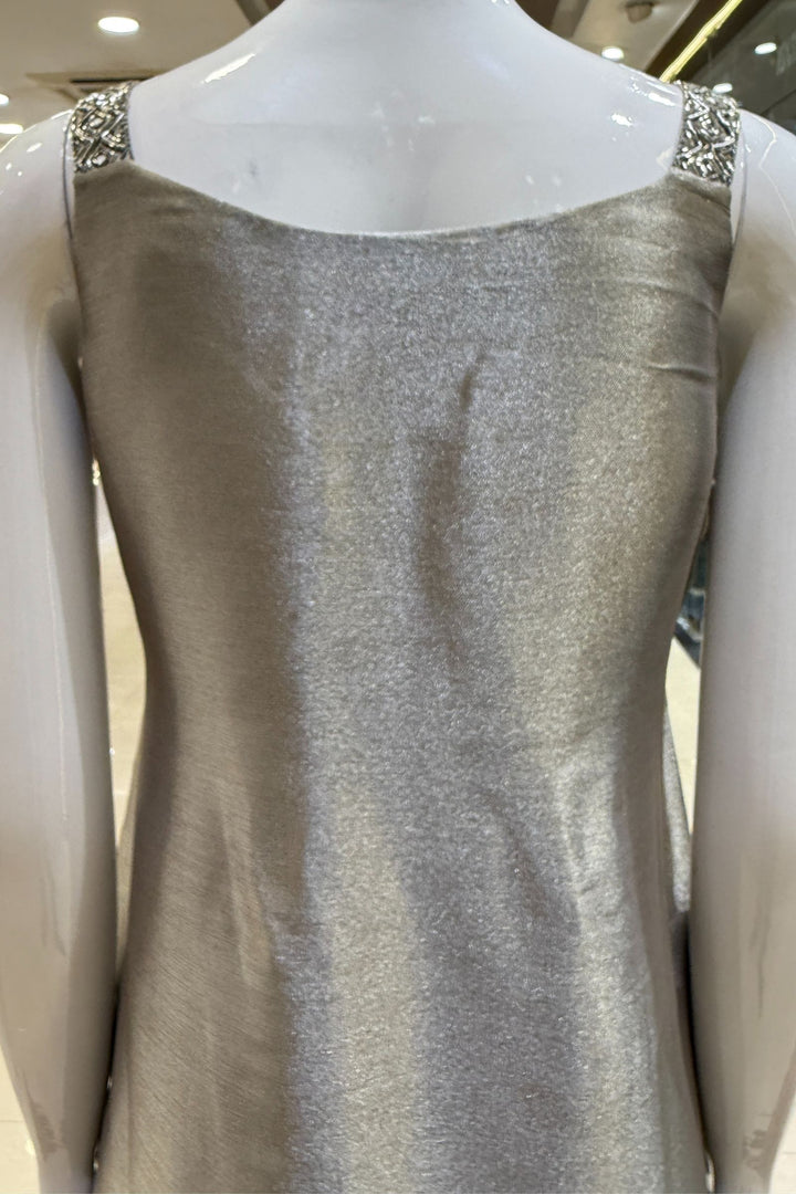 Grey Beads, Zardozi, Stone and Mirror work Palazzo Salwar Suit