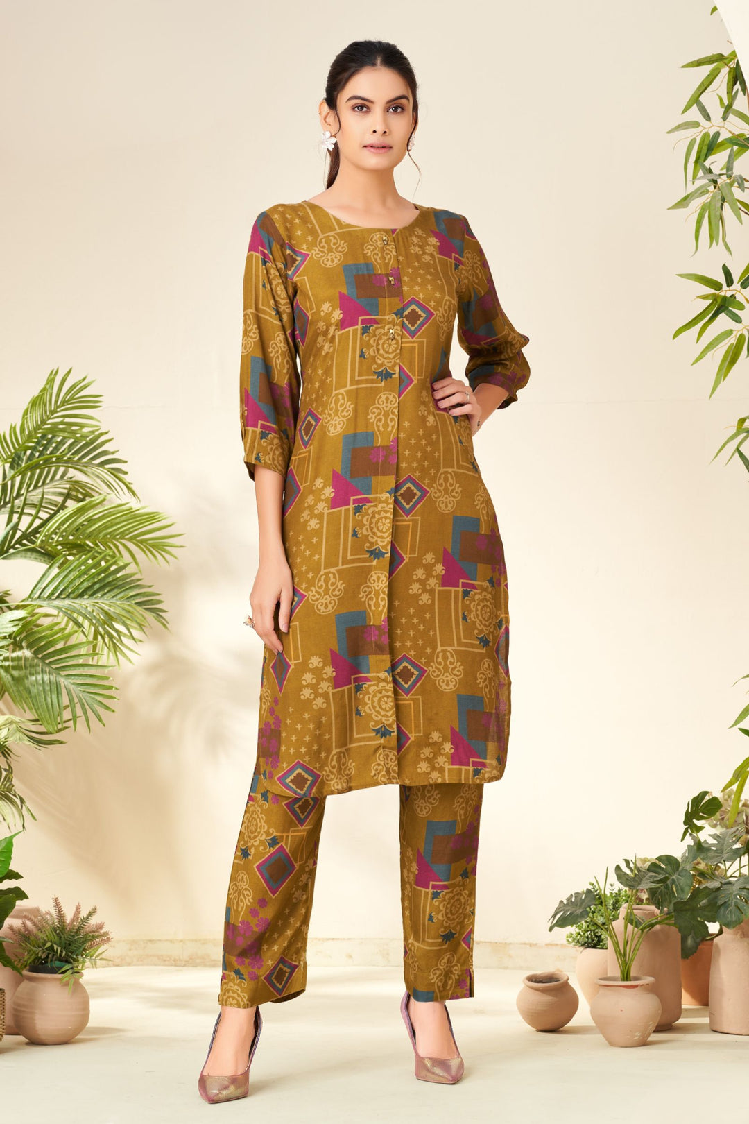 Olive Green with Multicolor Digital Print Straight Cut Salwar Suit