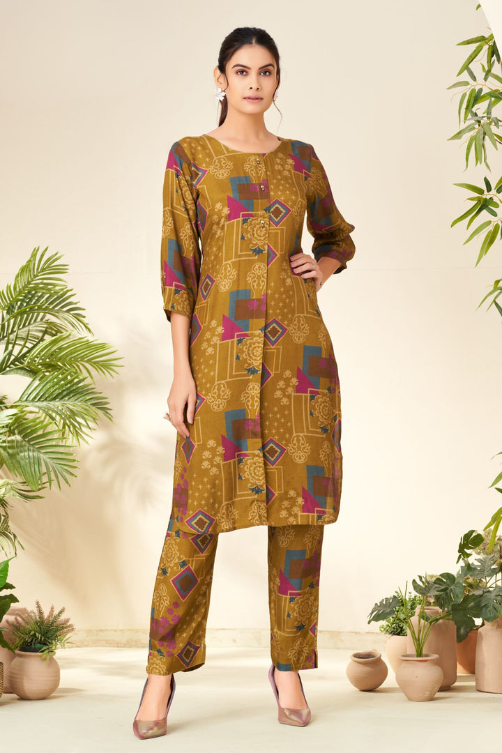 Olive Green with Multicolor Digital Print Straight Cut Salwar Suit