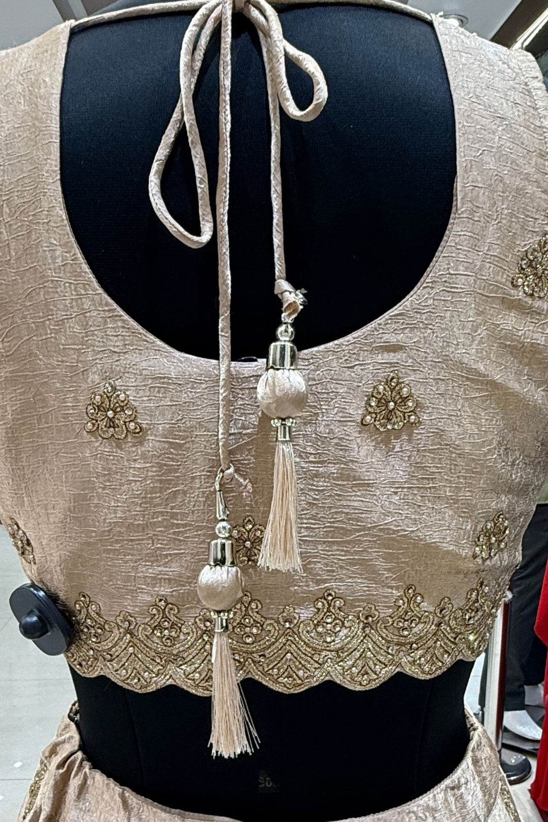 Gold Stone, Beads and Zari work Lehenga Set