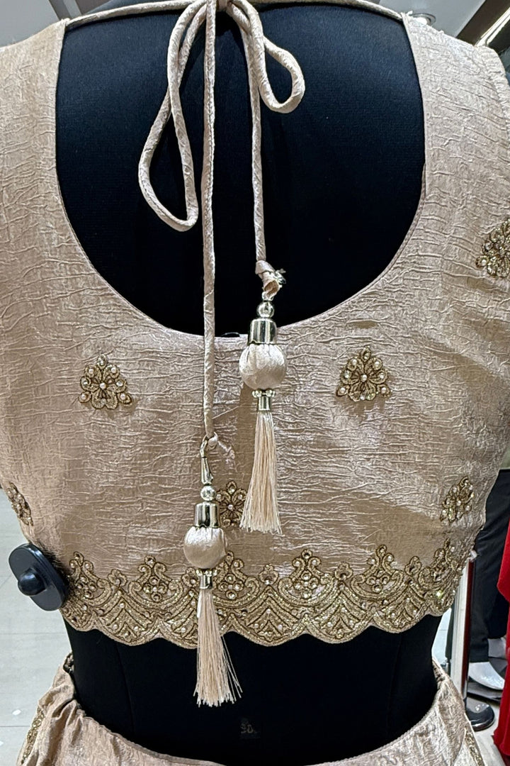 Gold Stone, Beads and Zari work Lehenga Set