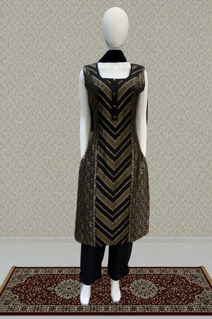 Black Banaras work Straight Cut Salwar Suit