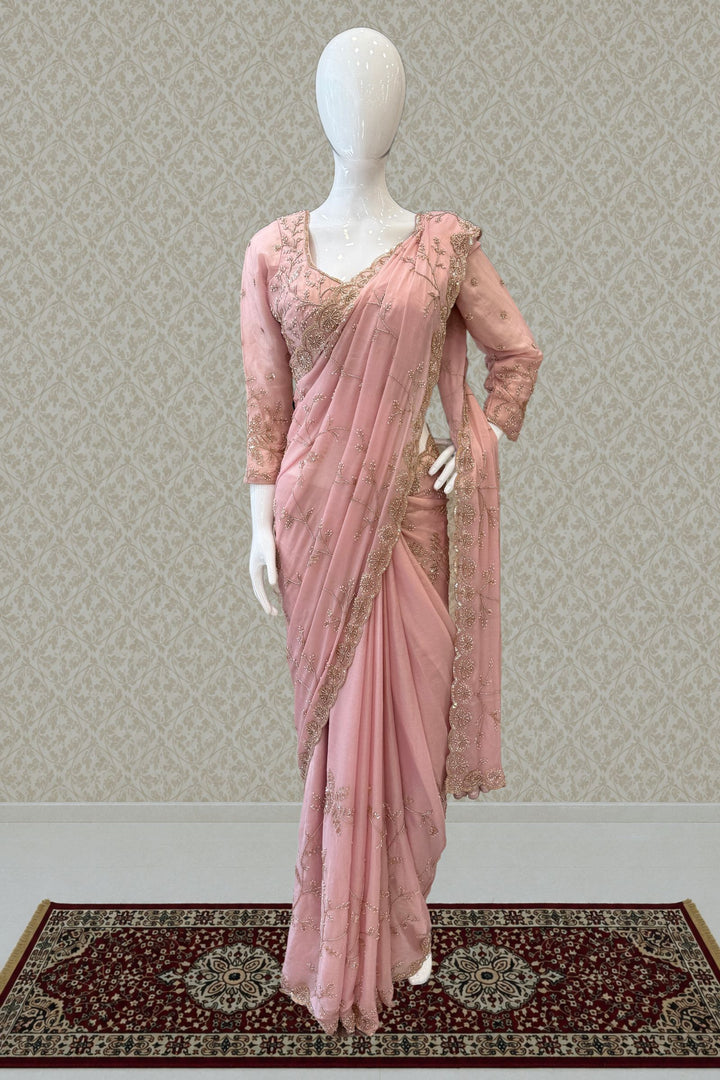 Pink Pearl, Sequins, Beads and Zari work Saree