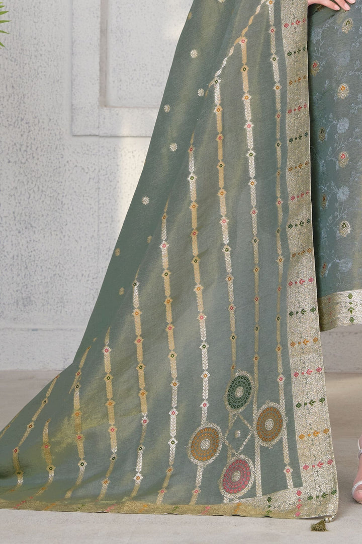 Grey Banaras, Beads and Sequins work Straight Cut Salwar Suit