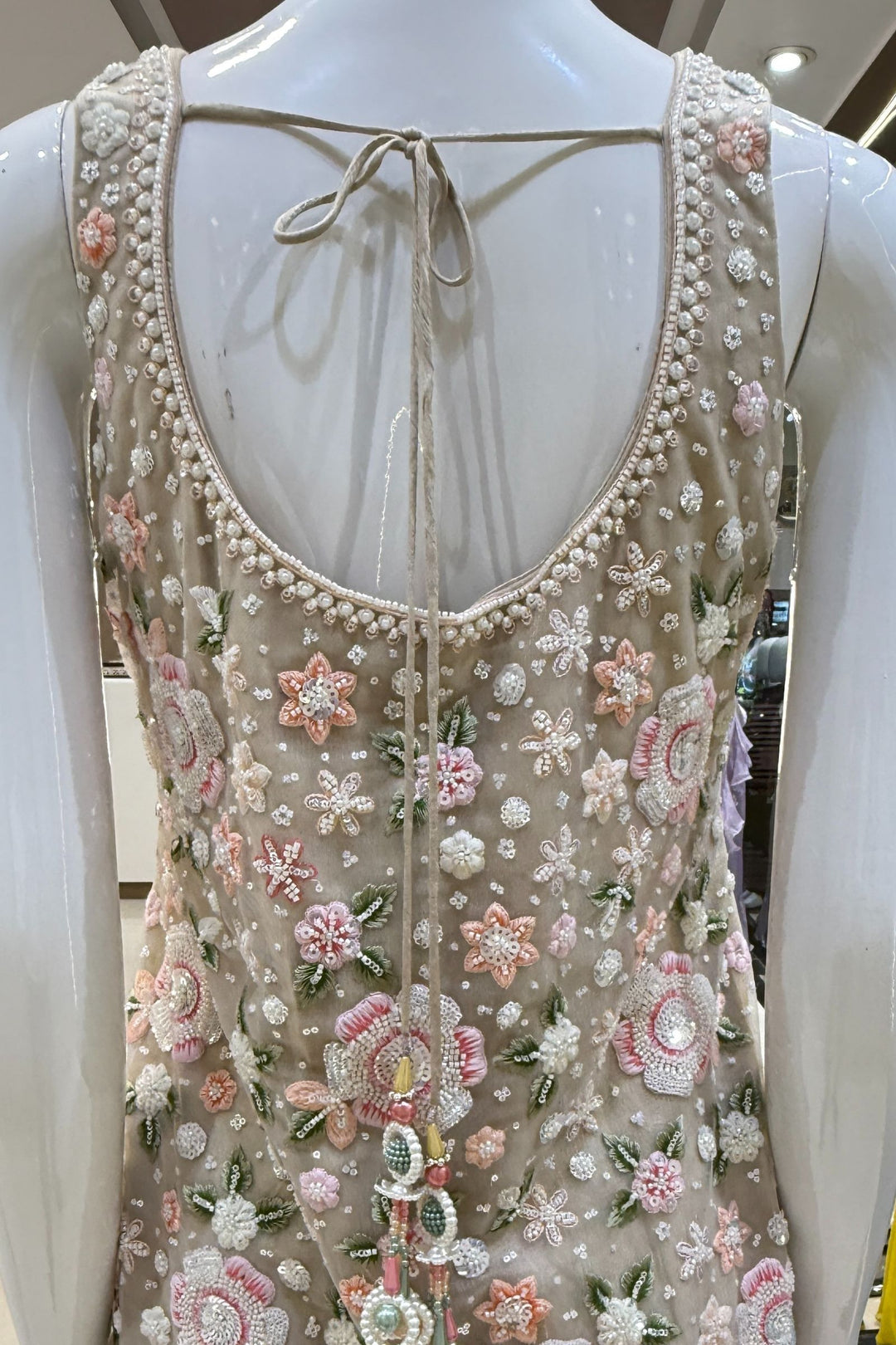 Beige Beads, Sequins and Multicolor Embroidery work Palazzo Salwar Suit