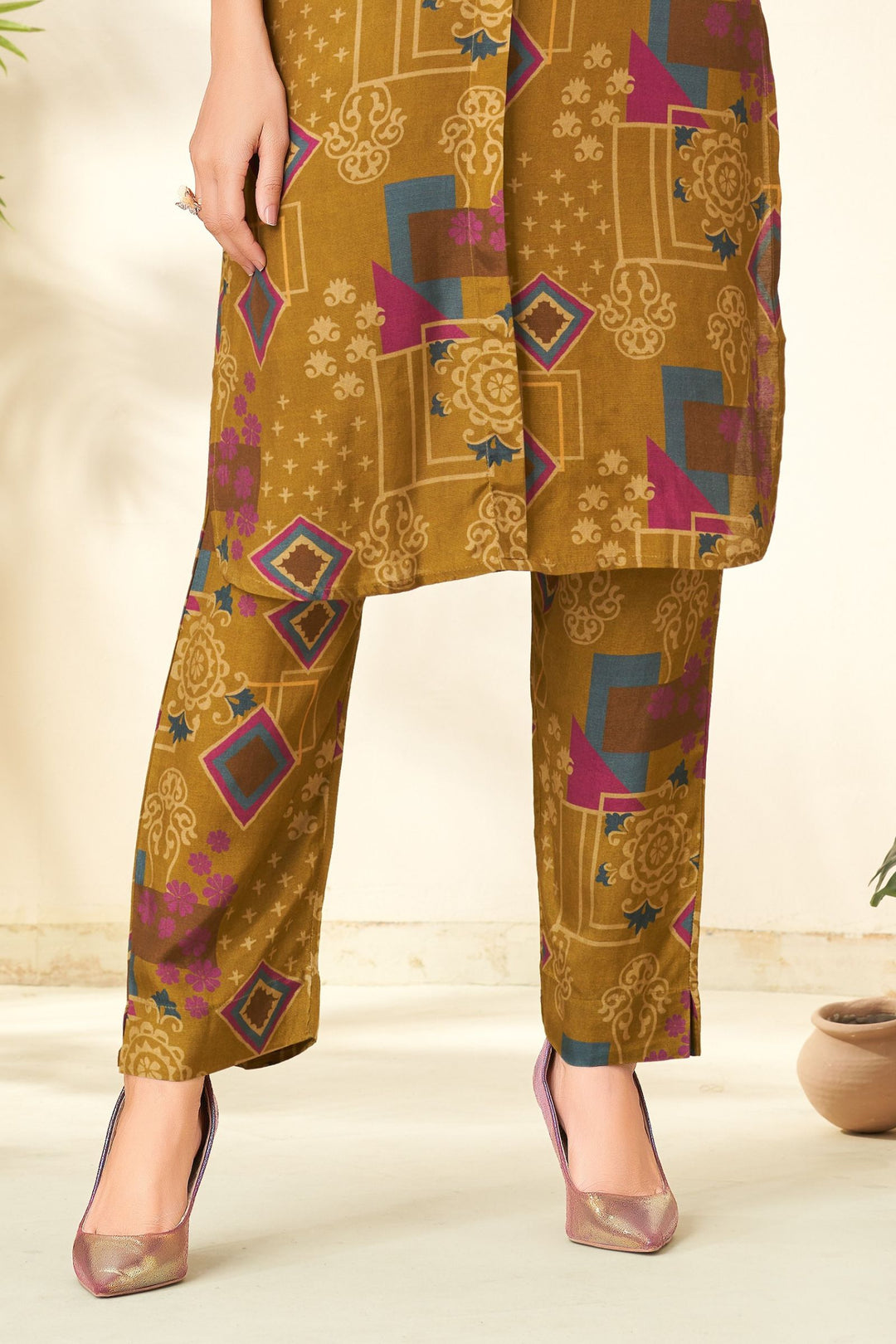 Olive Green with Multicolor Digital Print Straight Cut Salwar Suit