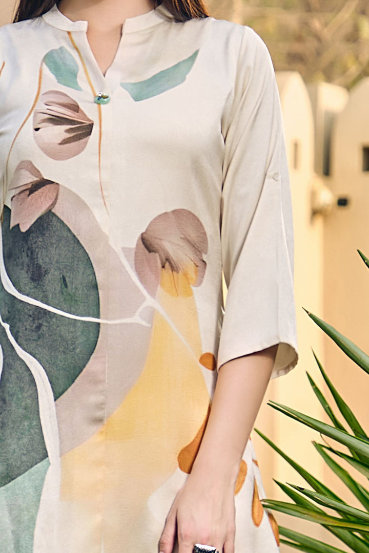 Beige with Multicolor Digital Print Cord Set
