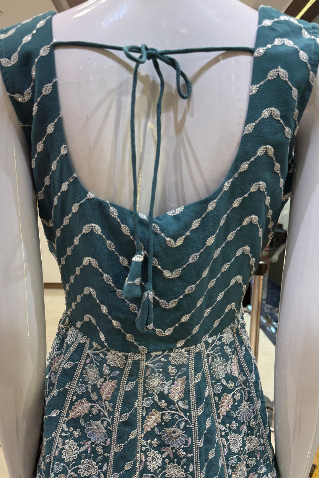 Sea Green Multicolor Embroidery and Sequins work Peplum Top with Palazzo Suit Set
