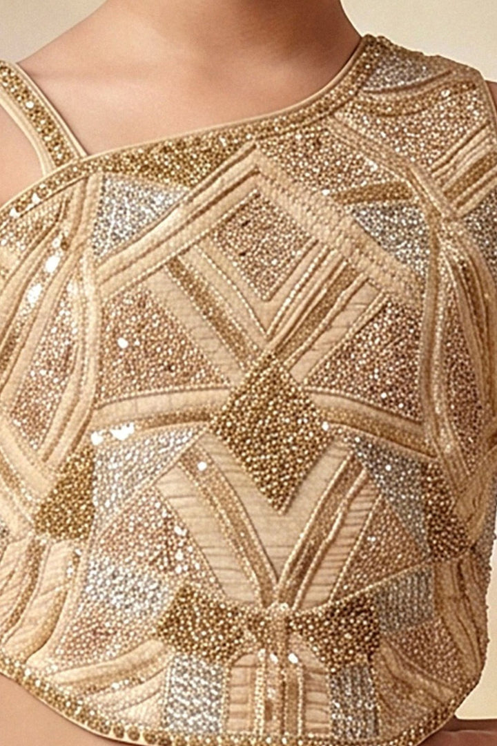Gold Girls Lehenga Choli with Sequins, Beads and Zari work