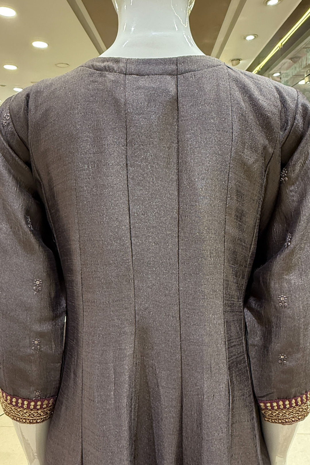 Grey Beads, Zardozi, Thread, Sequins, Stone and Zari work A-line Cut Salwar Suit