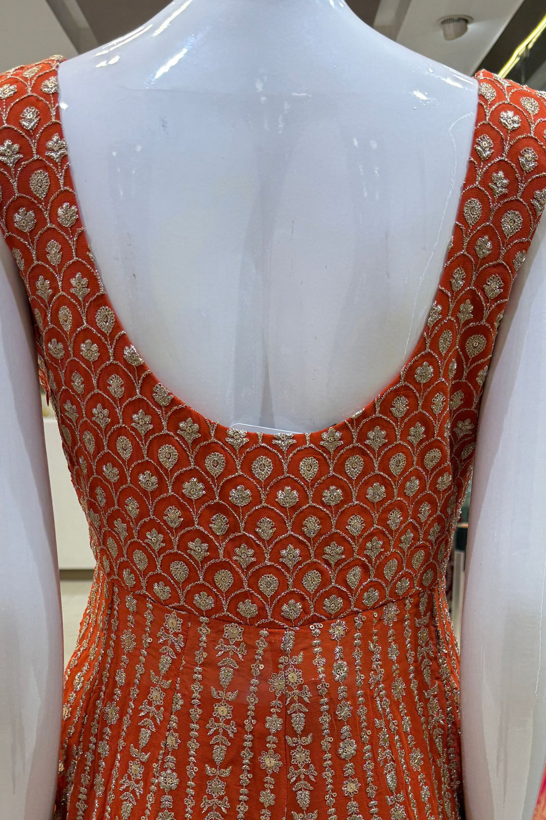 Orange Sequins, Zari, Mirror, Stone and Beads work Palazzo Salwar Suit