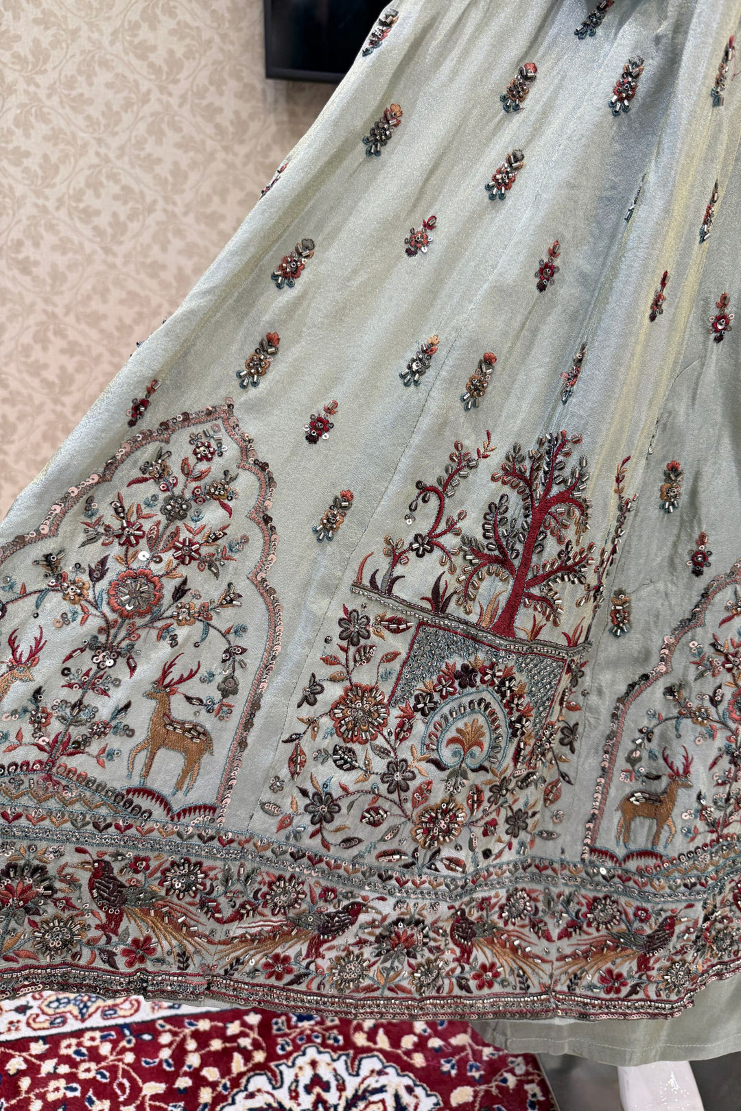 Mastani Style Palazzo Set with Beads and Sequins Work Featuring Detailed Animal Motifs