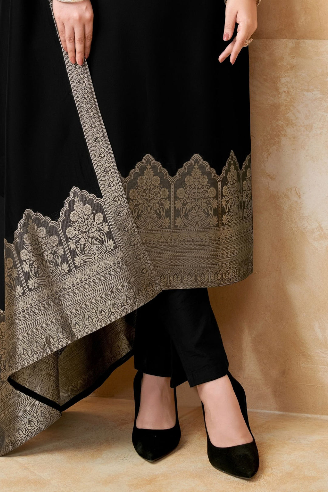 Black Zardozi, Sequins, Banaras and Beads work Straight Cut Salwar Suit
