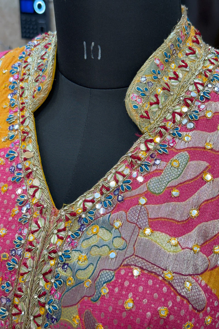 Yellow Zardozi, Beads, Sequins, Zari, Mirror and Floral work Crop Top Lehenga