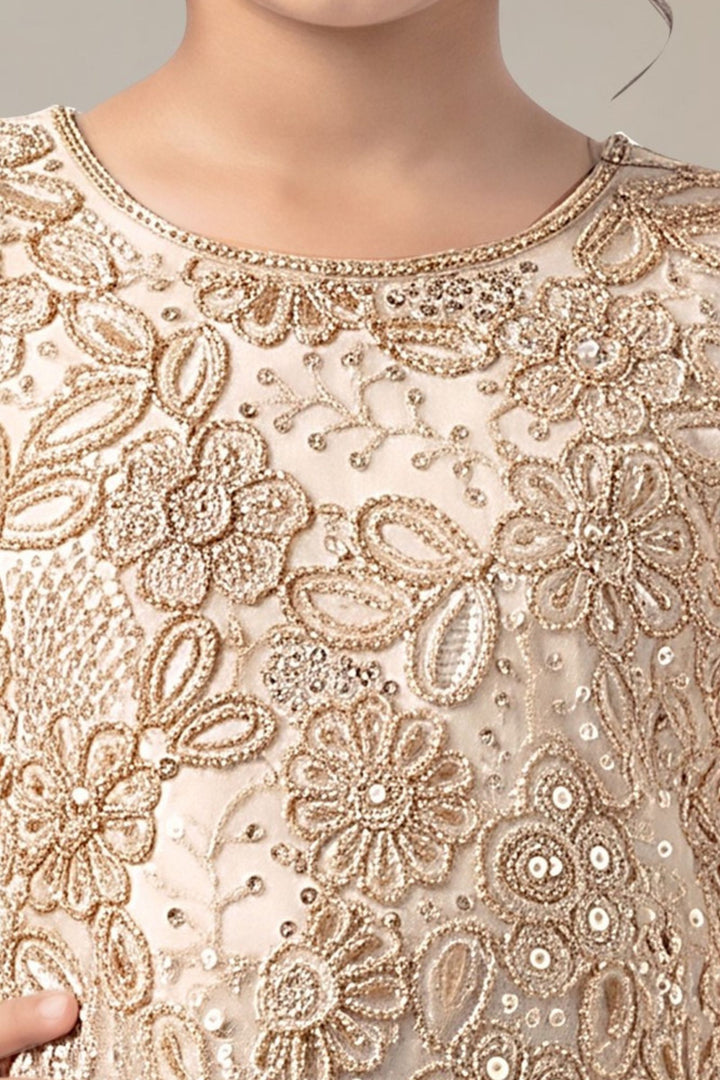 Cream Beads, Sequins and Thread work Palazzo Suit Set for Girls