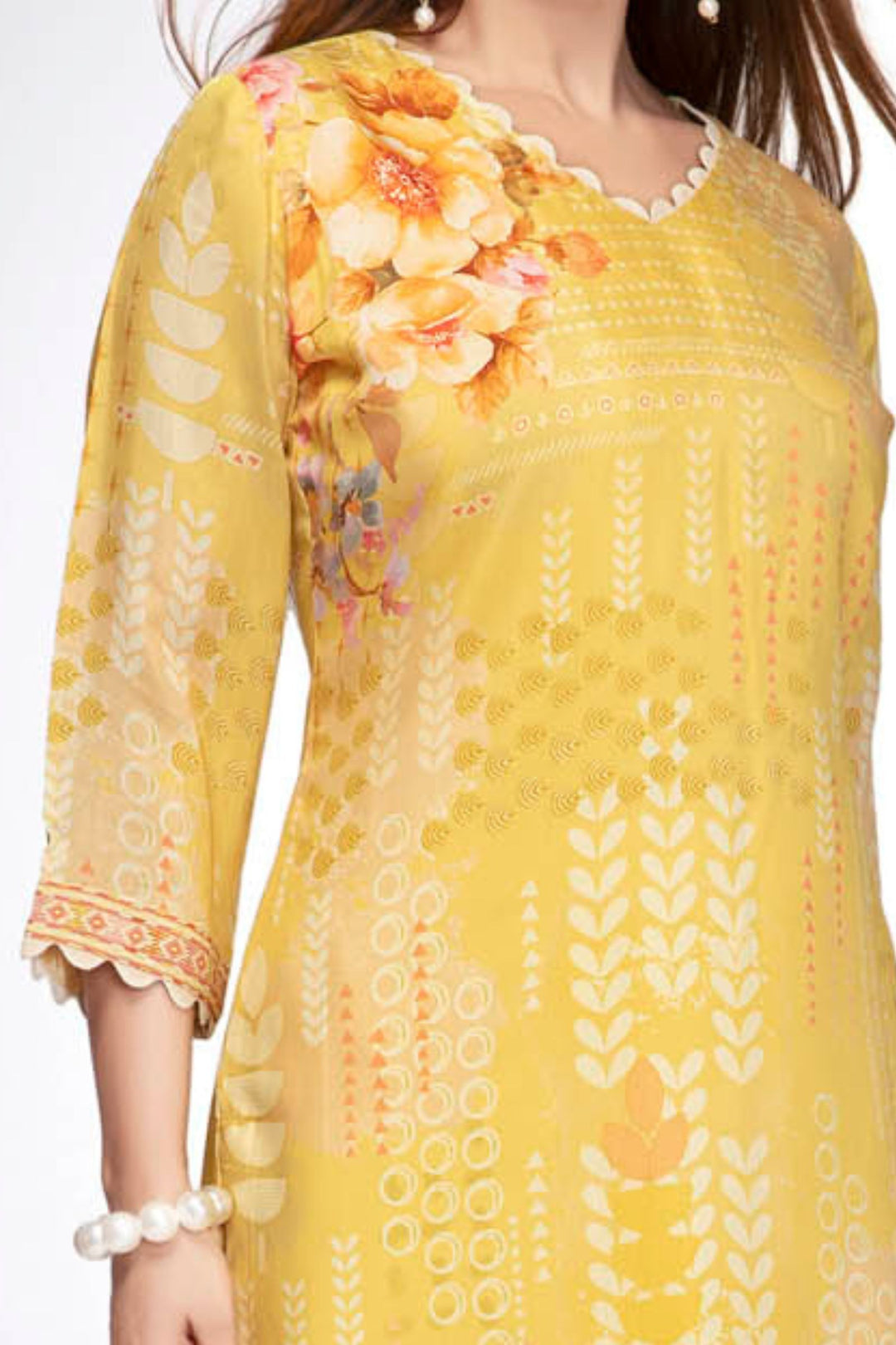 Yellow Digital Print Calf Length Kurti