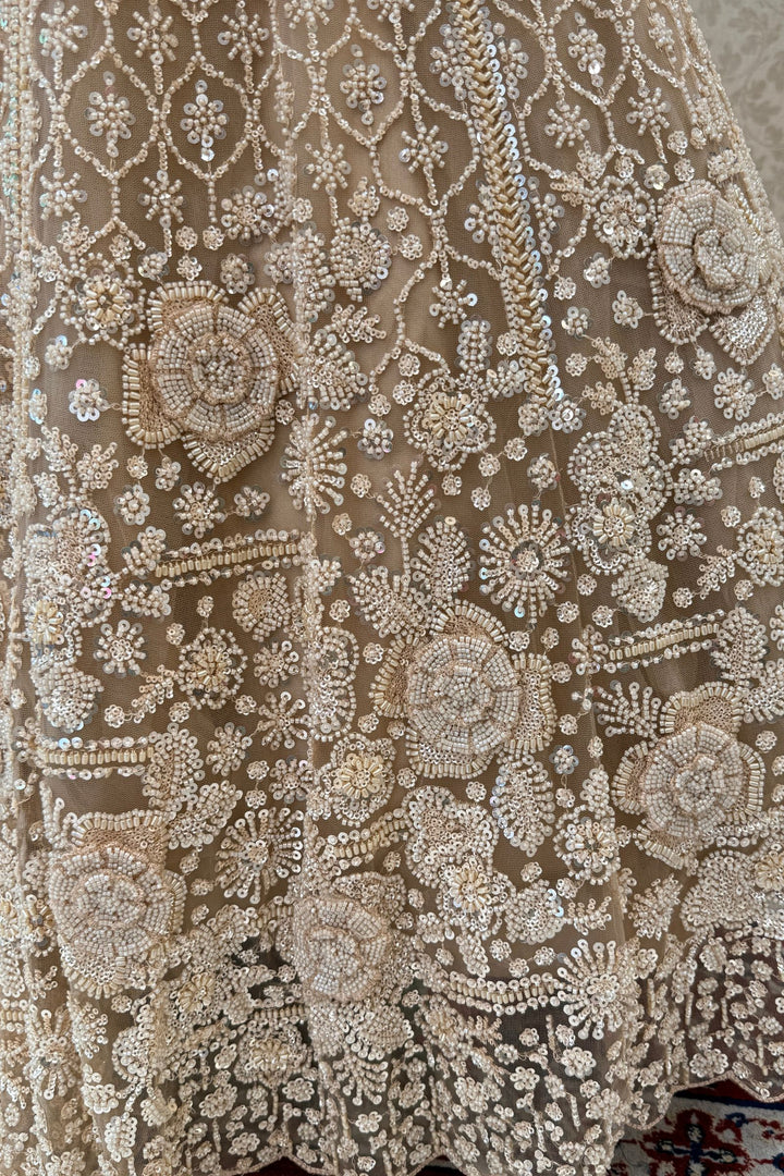 Gold Beads and Sequins work Crop Top Designer Bridal Lehenga