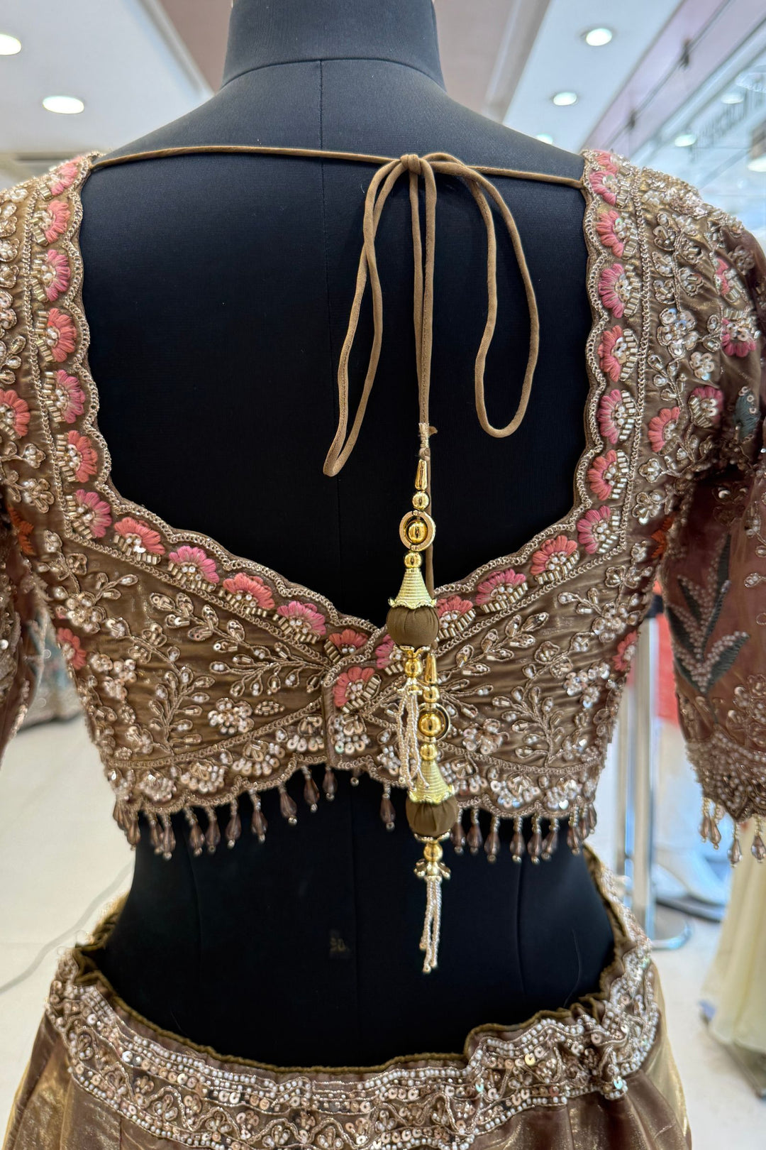 Bridal Organza Lehenga with Hand-Embroidered Birds and Floral Forest Motifs