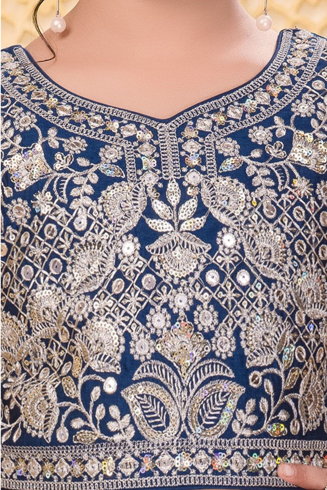 Peacock Blue Sequins and Zari work Lehenga Choli for Girls