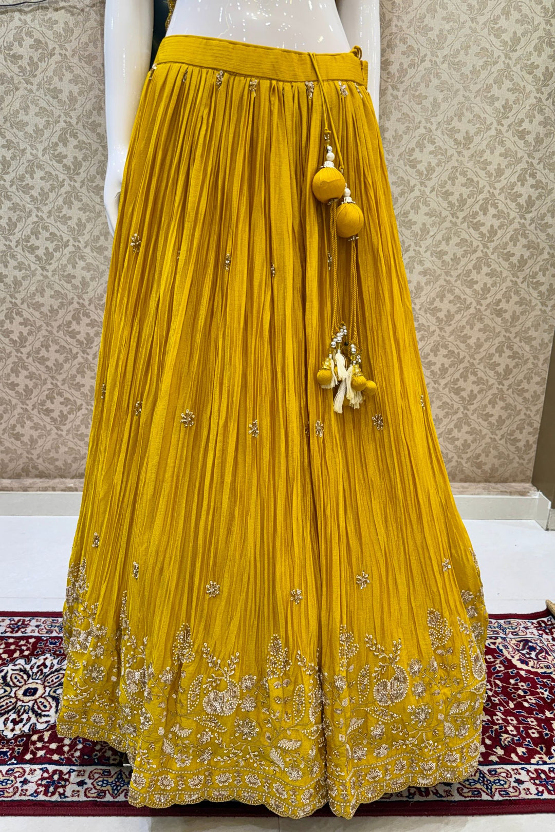 Yellow Beads, Zardozi, Stone, Zari and Sequins work Lehenga